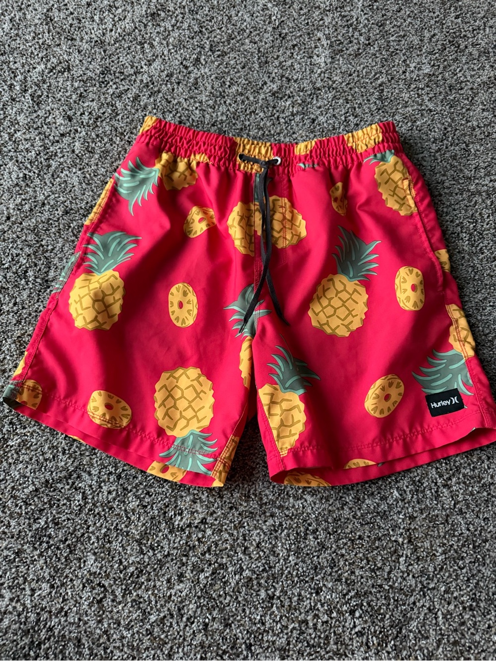 Hurley Mens Small Pineapple Volley Swim Trunks Red Tropical Board Shorts Surf